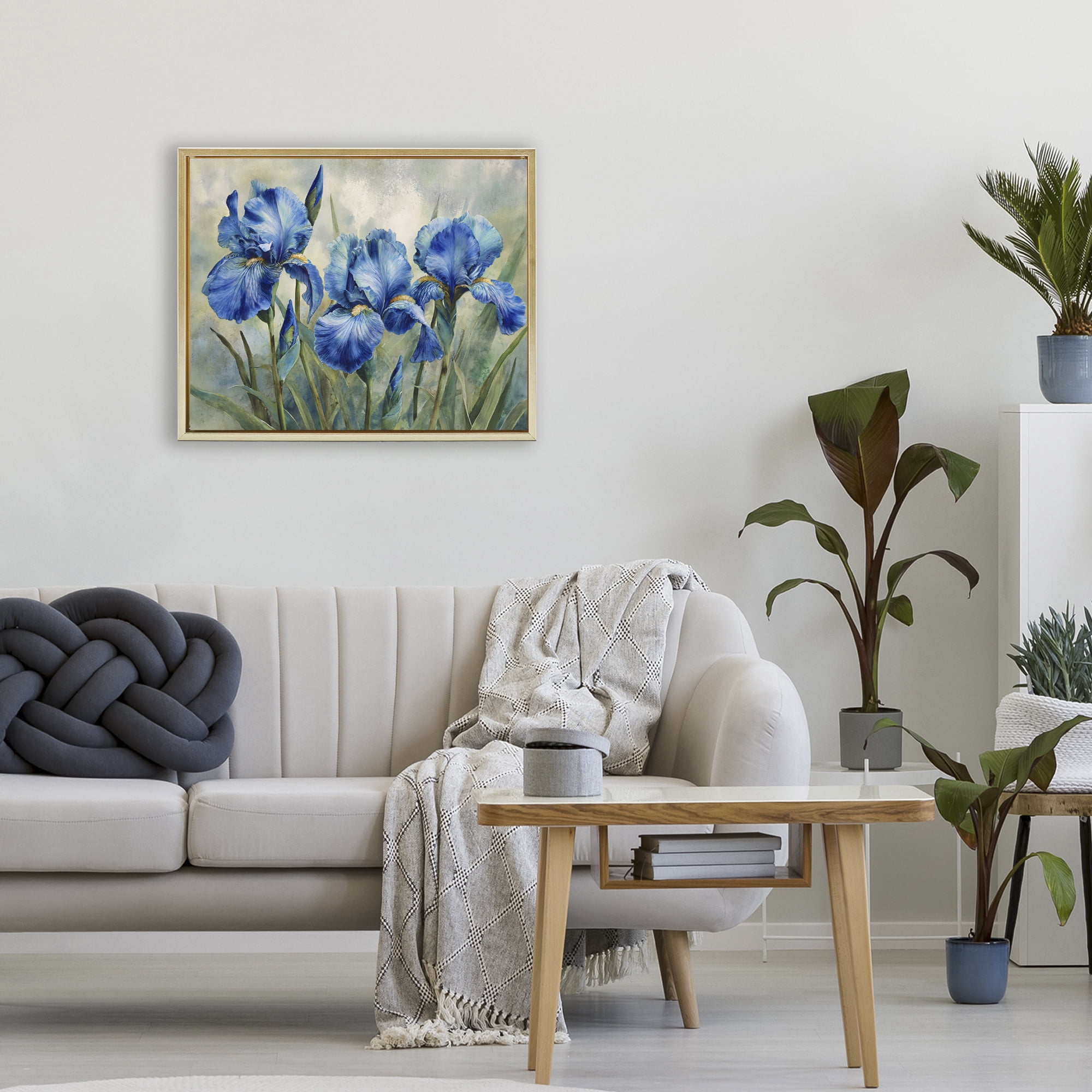 Stupell Industries Drawn Blue Iris Flowers Gold Framed Floater Canvas Wall Art, design by Franklyn Gregory