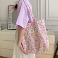 thumbnail image 4 of Bolsa de mano de gran capacidad con diseño de flores rotas, bolsa de lona para el hombro, bolsa de compras portátil para estudiantes femeninas, 4 of 6