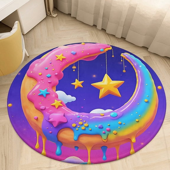 Colorful Blue Sky, Clouds, Rainbow Round Area Rugs for Bedroom Living Room, 3FT Soft Indoor Circle Carpets, Carpet Home Decor Floor Mat