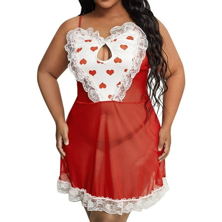 

Women Exotic Lingerie Set Thong Nightdress Hollow Festival Red 2 PCS Fashion Leisure Spring Summer Daily Holiday Club Vacation Nightwear Underwear Valentine s Day Gift
