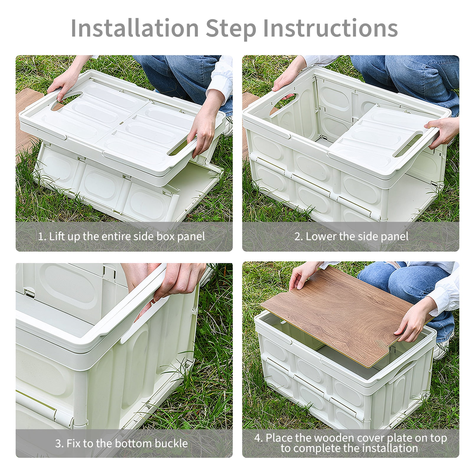 OldPAPA Collapsible Storage Bins with Lid,55L Folding Stackable Storage Containers Toy Clothes Sundries Storage, Large Organizer Box Utility Crates for Bedroom,Living Room,Camping,Picnic,White