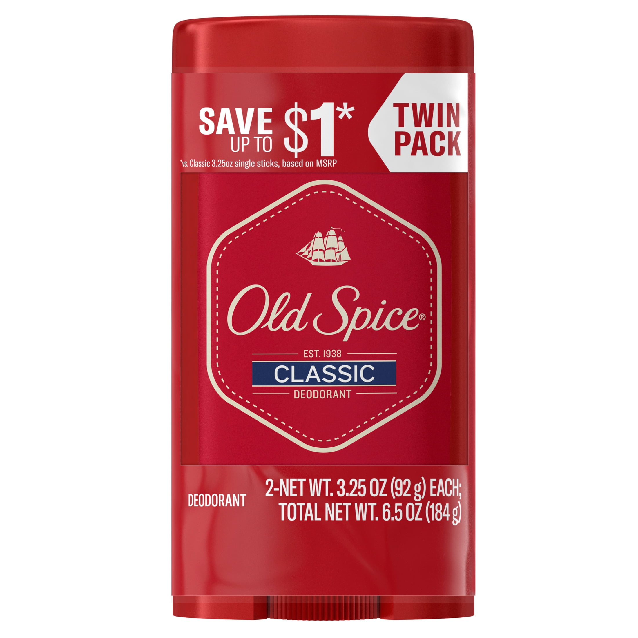 Old Spice Deodorant for Men, Aluminum Free, Classic Original, 24/7 Odor Protection, 3.25 oz, 2-Pack