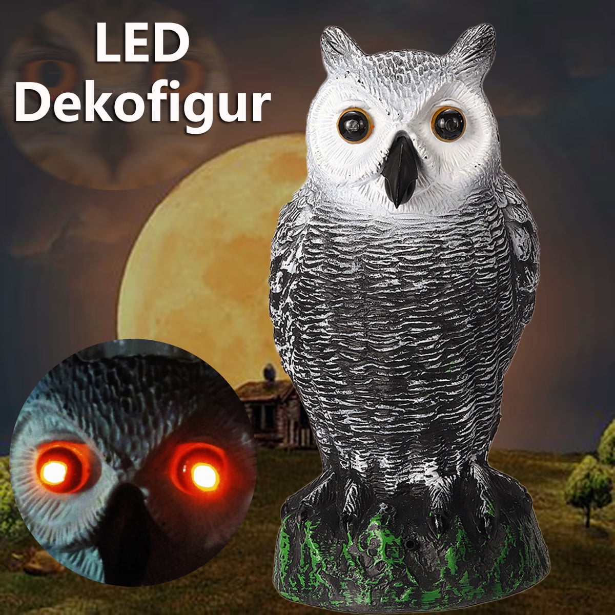 Hunting Fake Owl Decoy with Eyes Glowing & Sound Control Dummy