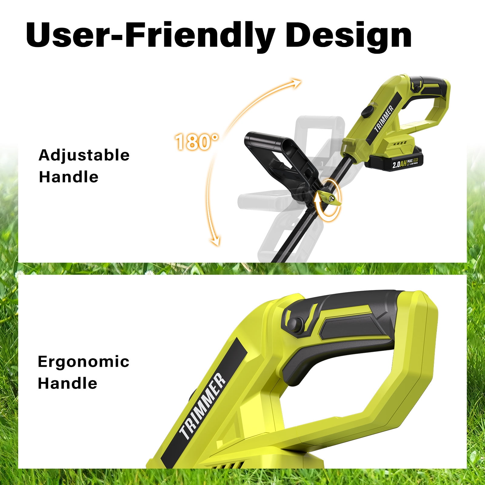 String Trimmer, 12-inch Cordless Grass Trimmer with Auto Line Feed, 2 X 2.0Ah Battery Powered Weed Eaters, 20V Lawn Edger with 8 Pcs Grass Cutter Spool Line, Fast Charger Included