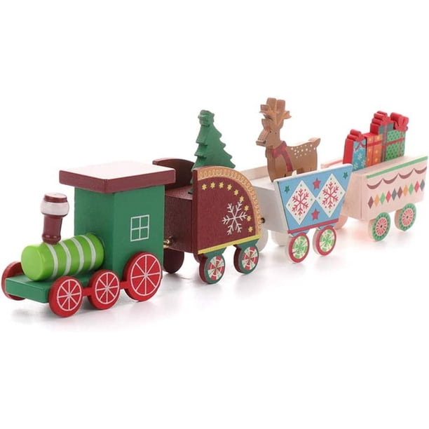 Tren De Navidad De Madera Decorativo De 24x4x2.5 Cm, Con Motivos Navideños, Ideal Para Mesa Y árbol De Navidad