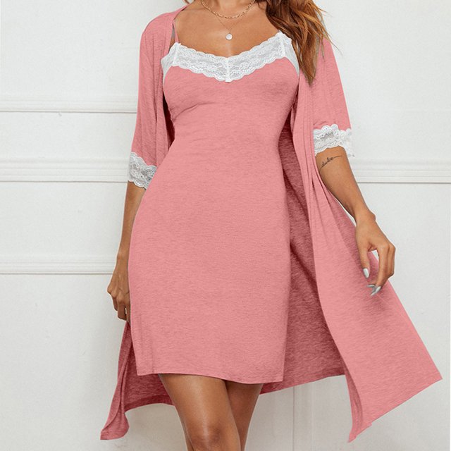 Batas de moda para mujer, vestido de manga larga con cuello, pijamas para mujer
