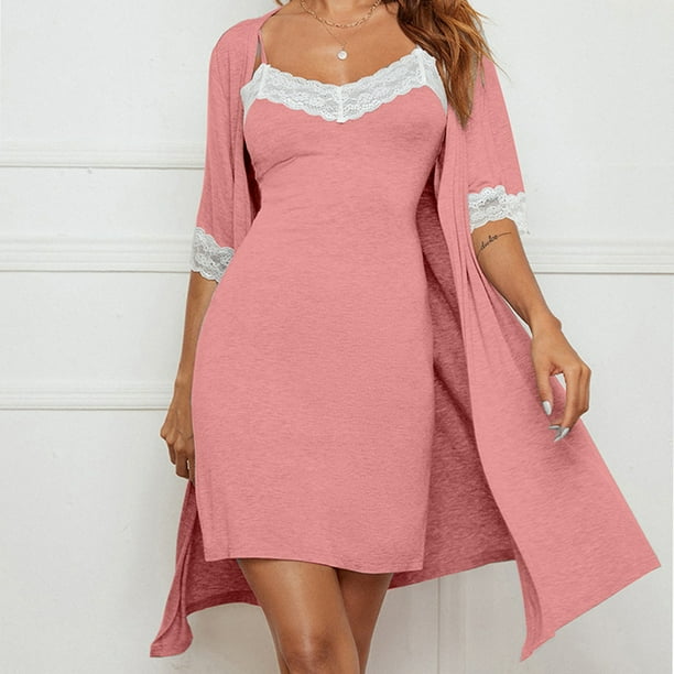 Batas de moda para mujer, vestido de manga larga con cuello, pijamas para mujer