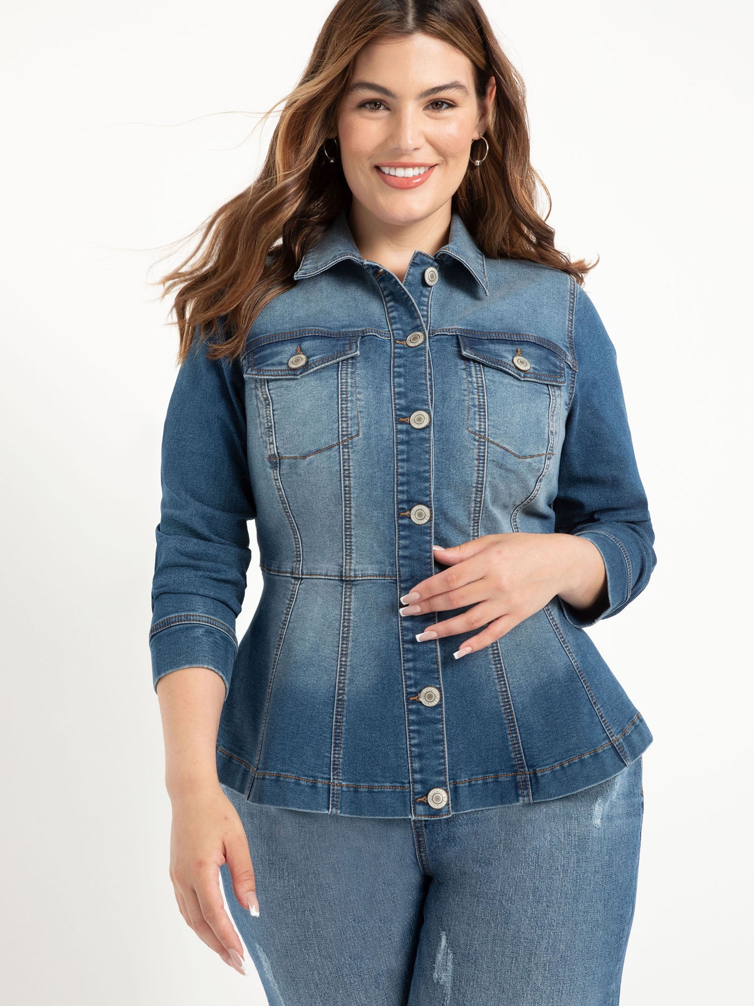 ELOQUII Elements - ELOQUII Elements Women's Plus Size Denim Peplum ...