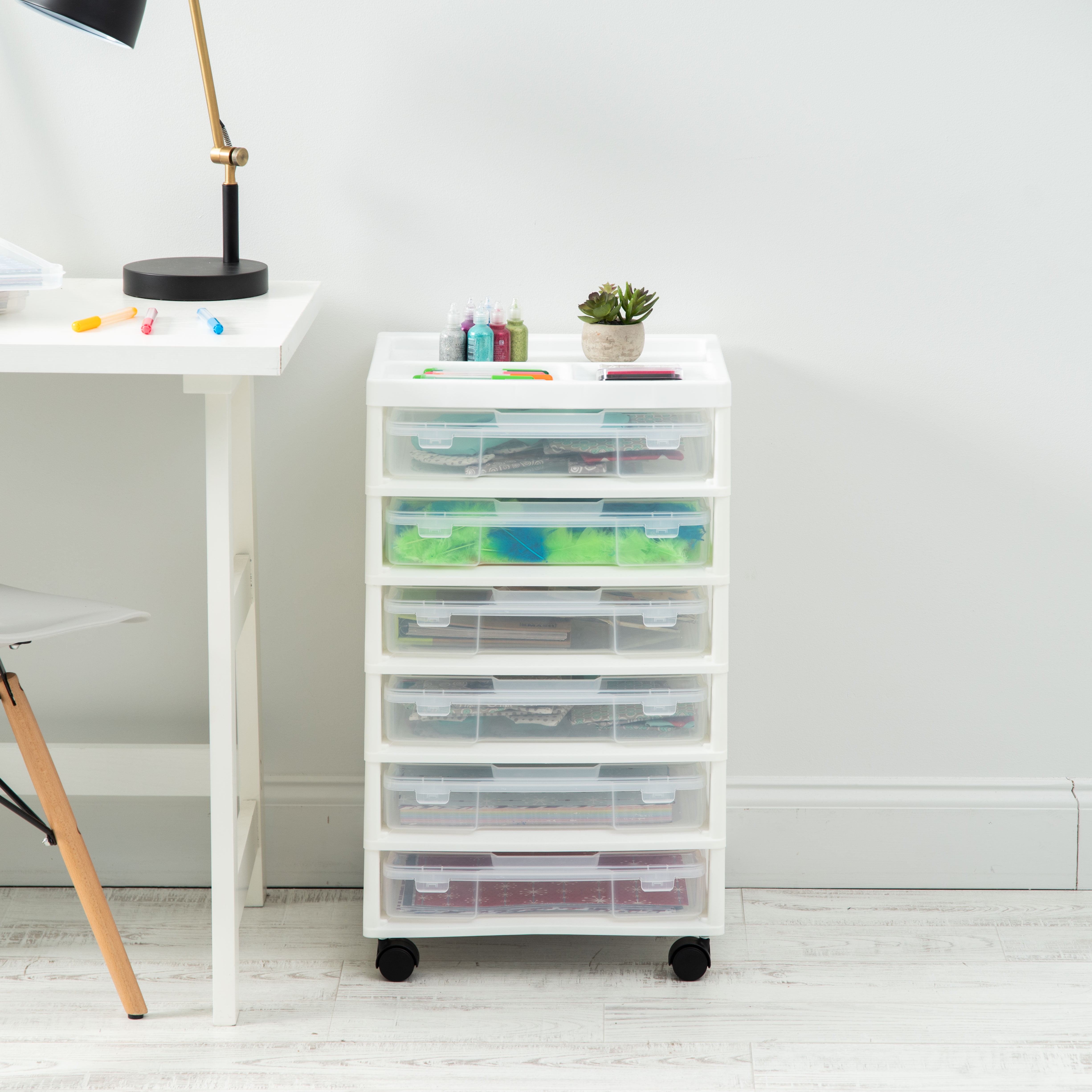 IRIS Fits 12" x 12" Paper, 6 Tier Scrapbook Rolling Storage Cart with Organizer Top for Papers Vinyl Tools Office Art