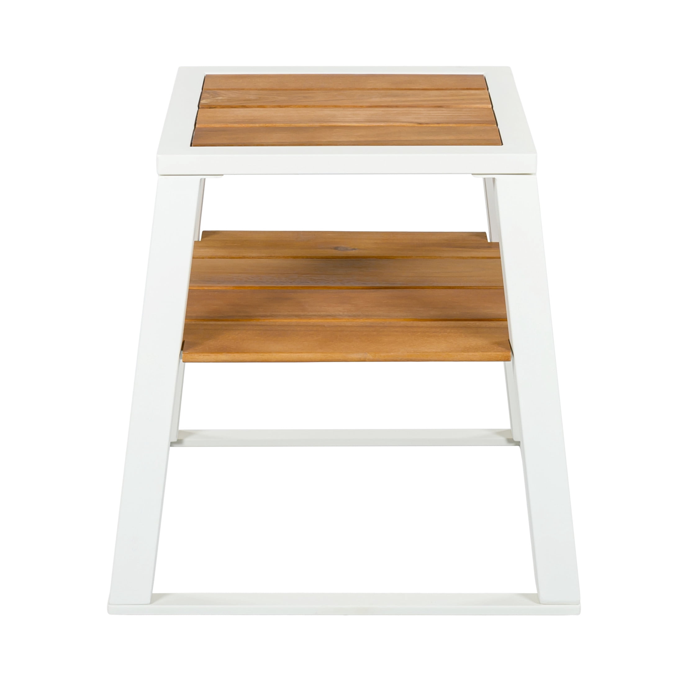 Christopher Knight Home Outdoor 2-Tier Side Table with Storage Shelf, White + Teak