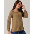 thumbnail image 2 of DARING DIVA Women's Lace Long Sleeve Crew Neck Casual Tops S Brown, 2 of 6