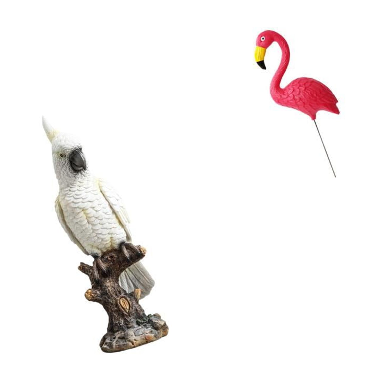 CarpNettore Parrot Bird Statue Animal Sculpture Resin Indoor Decorative Figurine Yard Art Ornament for Desk Table Centerpiece Fireplace Cabinet Backyard Fairy Garden Accessories Flamingo Garden