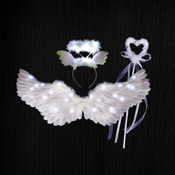 Angel Wings, Light Up Angel Wings and Halos with LED Lights, White
