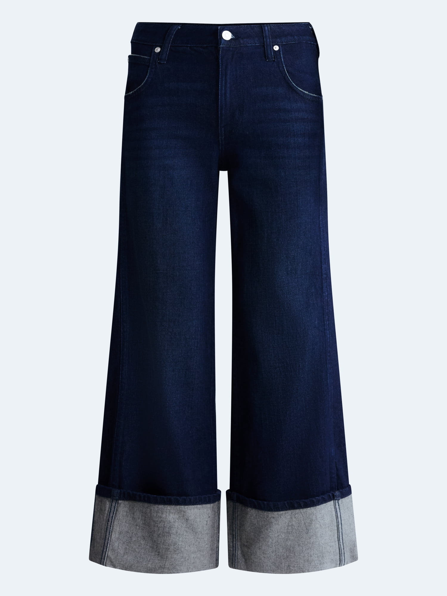 Scoop Women's and Women's Plus Mid Rise Cuffed Wide Leg Jeans, Sizes 0-28W