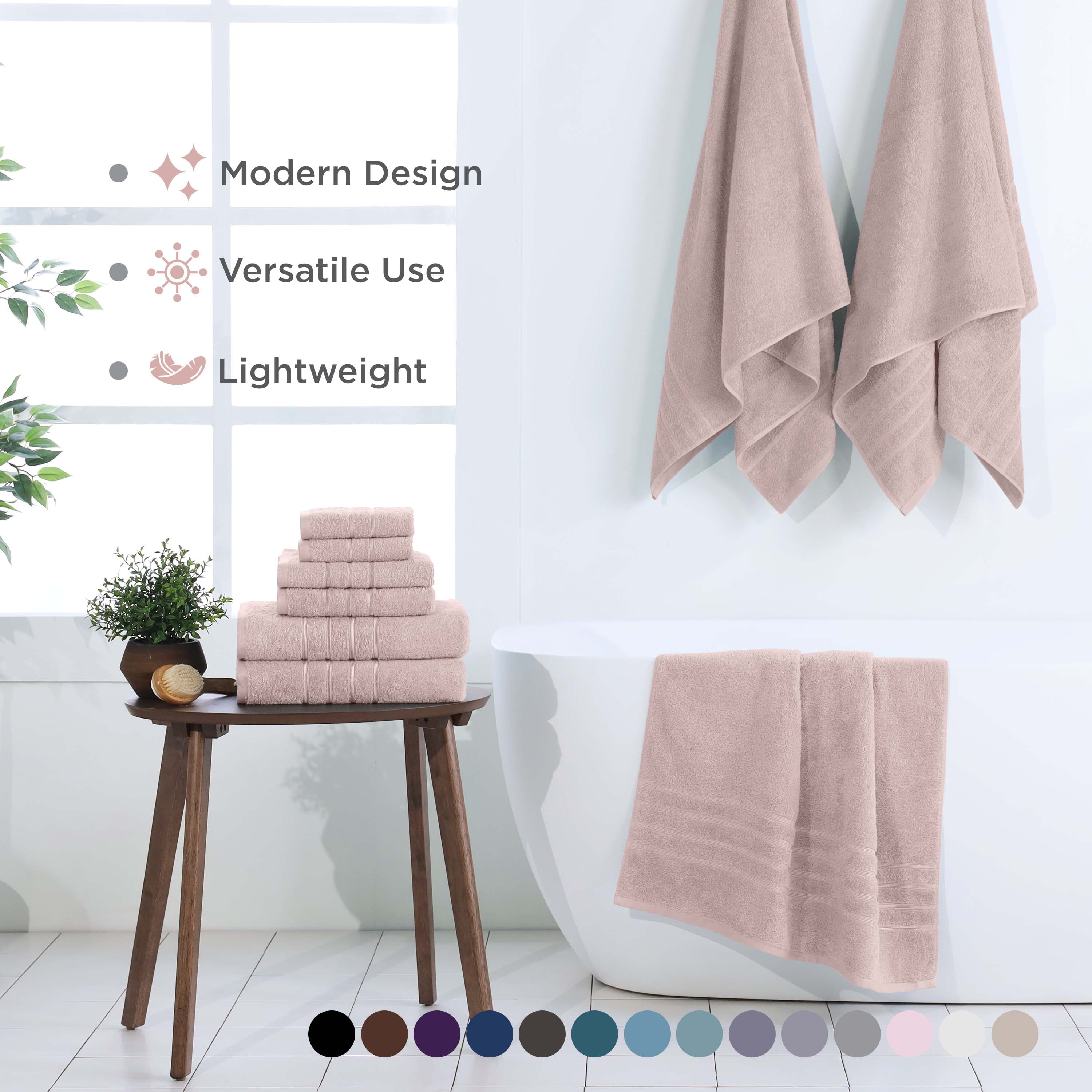 Martex 6-Piece Towel Set | 100% Cotton Soft & Absorbent Bath Towels | Crystal Pink