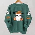 thumbnail image 6 of Xinoom Women Halloween Crewneck Pullover Sweatshirt, Cute Ghost Pumpkin Bat Pattern Long Sleeve Tops, Loose Fit Casual Shirts for Holiday Daily Wear Army Green,M, 6 of 8