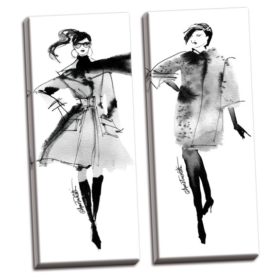 Gango Home Decor Contemporary Modern Fashion I & II Crop by Anne Tavoletti (Ready to Hang); Two 12x36in Hand-Stretched Canvases