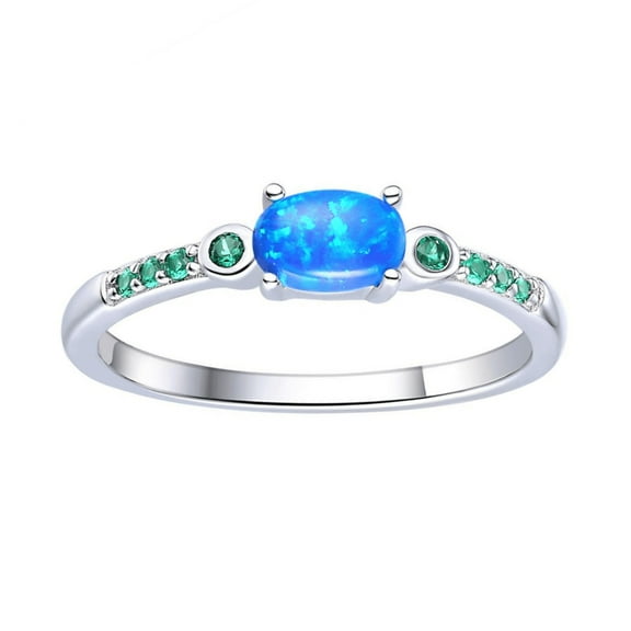 Blue Opal Oval Three Stone Ring