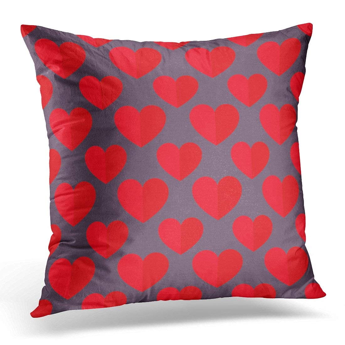 ARHOME Purple Big Valentines Day Red Hearts Pattern Flat Pillow Case Pillow Cover 20x20 inch