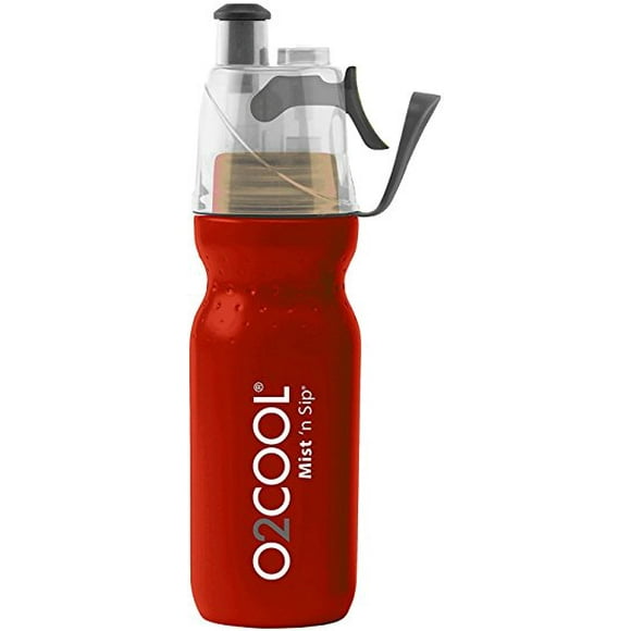 O2COOL Power Flow Leakproof Mist N Sip Grip Band Bottle With Carry Loop 20oz, Red