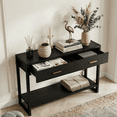 thumbnail image 5 of Modern Black Console Table with Smart Foot-Sensor Light, 2 Drawers and Open Shelf, Narrow Entryway Sofa Table with Gold Handles Living Room, 5 of 8