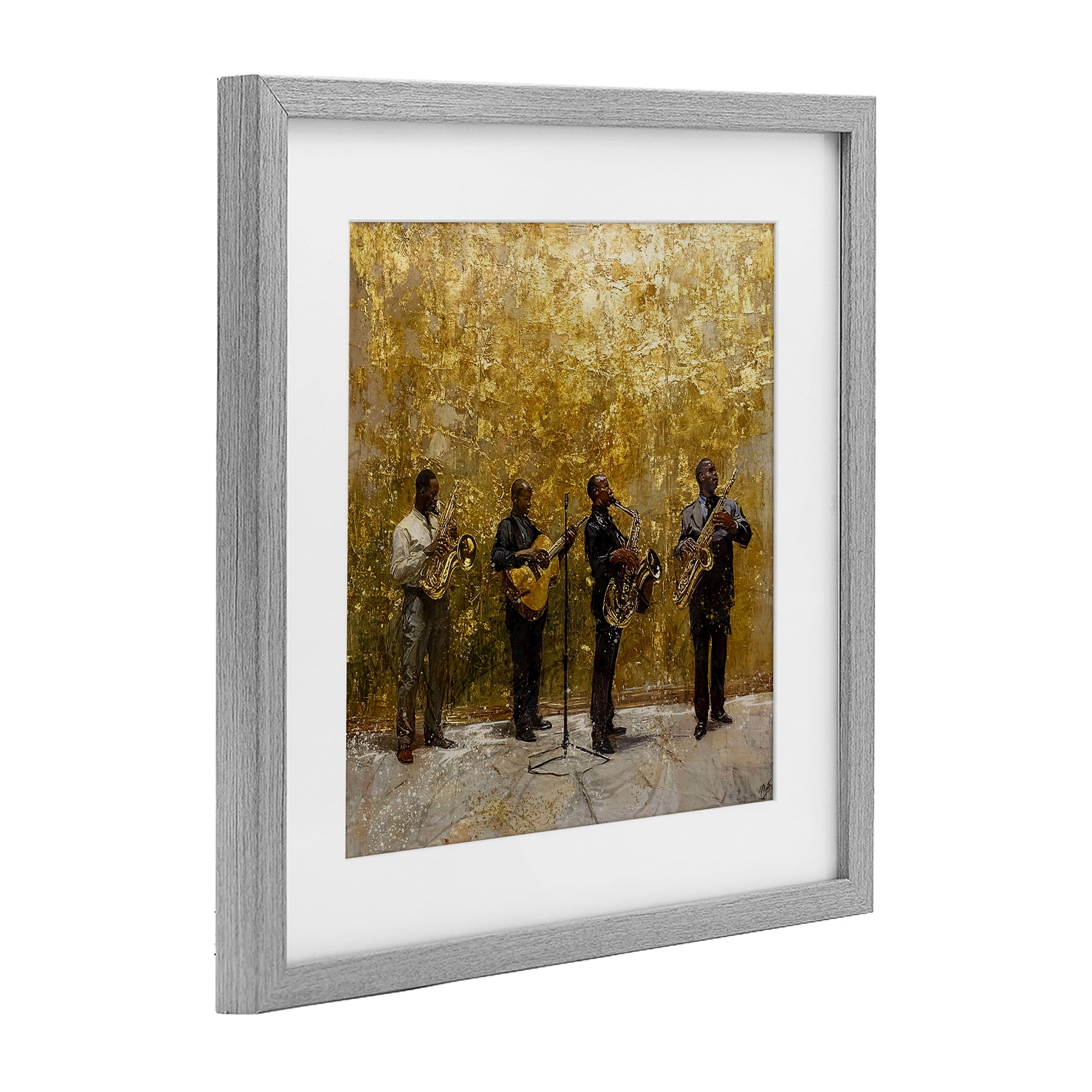 Golden Era Jazz Musicians Gray Framed Print Under Glass, design by Marta Wiley