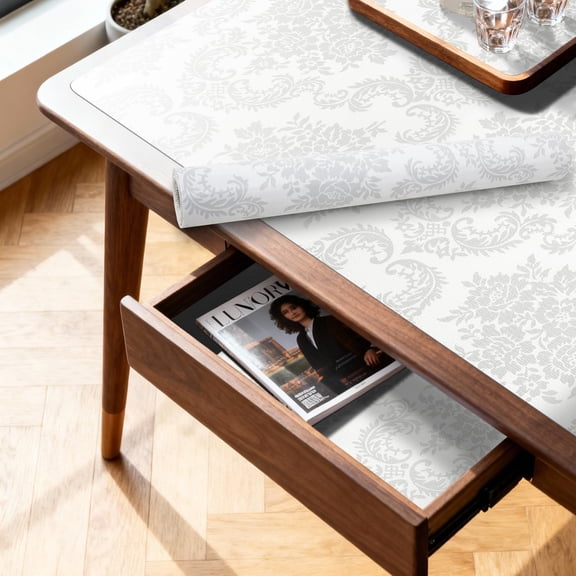 Cosiblend 17.7'' X 96'' Non Adhesive Shelf Liner Drawer Liner for Kitchen Cabinets with Scissor & Tape Measure for Kitchen Cabinets, PVC Drawer Liner for Dresser