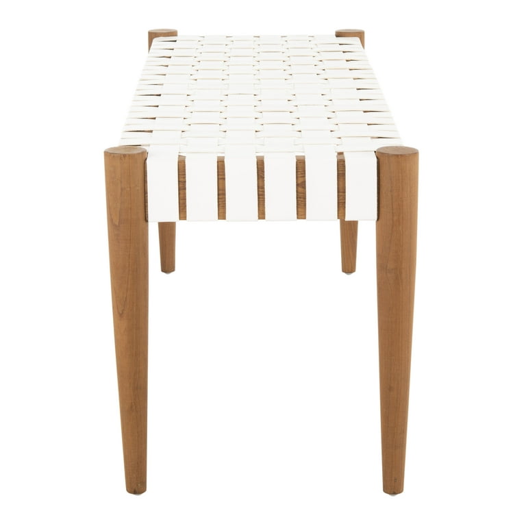 Free Shipping SAFAVIEH Amalia Contemporary Glam Leather Weave Bench White Oak Walmart Walmart