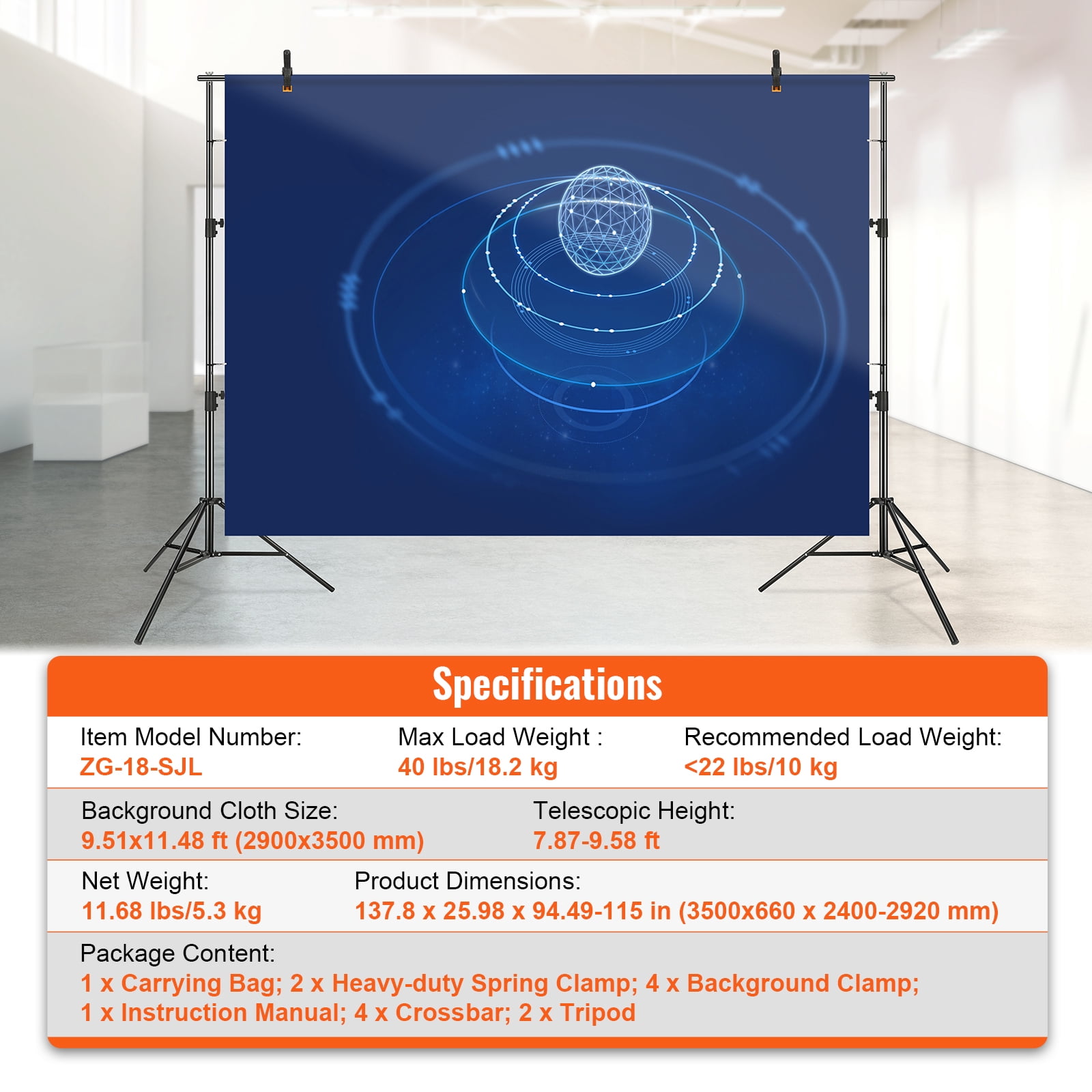 KFFKFF Heavy Duty Backdrop Stand Adjustable Photography Backdrop Stand 12x10 ft