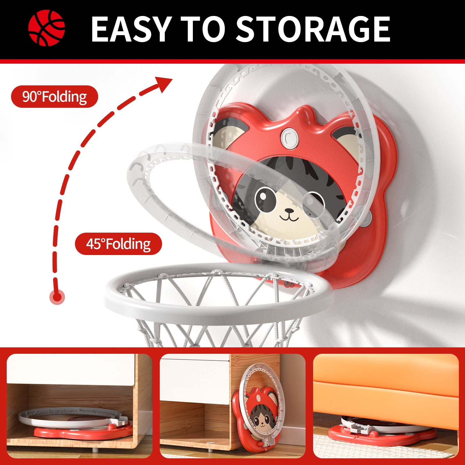 MAVOLIO Toddler Basketball Hoop, Mini Indoor Kids Hoop with 4 Balls, Portable Adjustable Height Backboard, Ideal Gift for 3-8 Year Old Boys Girls