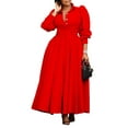 thumbnail image 2 of Women'S Plus Size Long Sleeve Maxi Shirt Dress Elegant Button Down Loose Swing Party Dress Red L, 2 of 10
