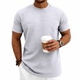 thumbnail image 2 of Men's Summer Vintage Solid Crewneck T-Shirt, Short Sleeve Textured Stretch Casual Tee, Loose Breathable Vacation Daily Wear, Big and Tall Sizes S-3XL Gray, 2 of 9