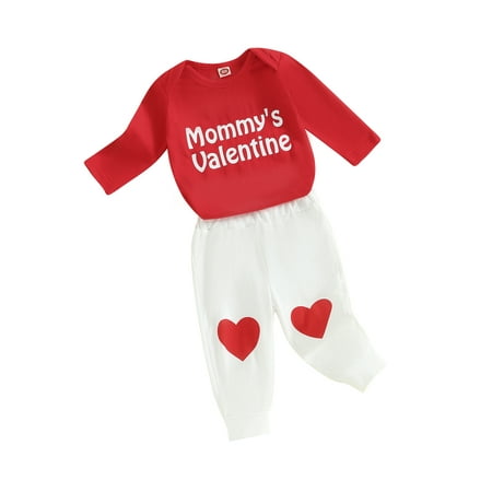 

Canis Cute Baby Valentine’s Day Outfits: Long Sleeve Romper + Heart Print Pants