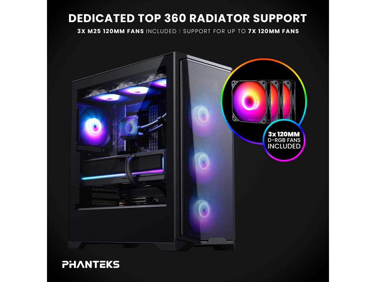 Phanteks Eclipse G370A, mid-tower Gaming Chassis, high airflow mesh, 3x M25 D-RGB Fans, Black.