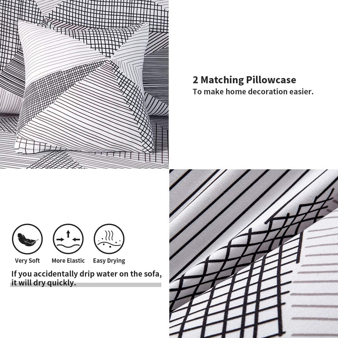 XmhyTop-A Pattern Sofa Slipcovers Stretch Printed Sofa Cover with 2 Pillowcases for 3 Seat Cushion Couch Pet Furniture Protector Spandex Cover L-Shape Available(Geometry, Sofa-3 Seater)