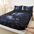 thumbnail image 4 of Homewish Goth Skull Skeleton Queen Sheets,Halloween Queen Sheet Sets,Romantic Navy Floral Bed Set,4pcs,1 Flat Sheet, 1 Fitted Sheet and 2 Pillowcases, 4 of 6