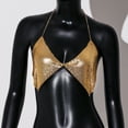 thumbnail image 6 of Sparkling Metallic Sequins Halterneck Backless Crop Top for Women Nightclub Festivals Chest Chain Body Jewelry Camisole, 6 of 21