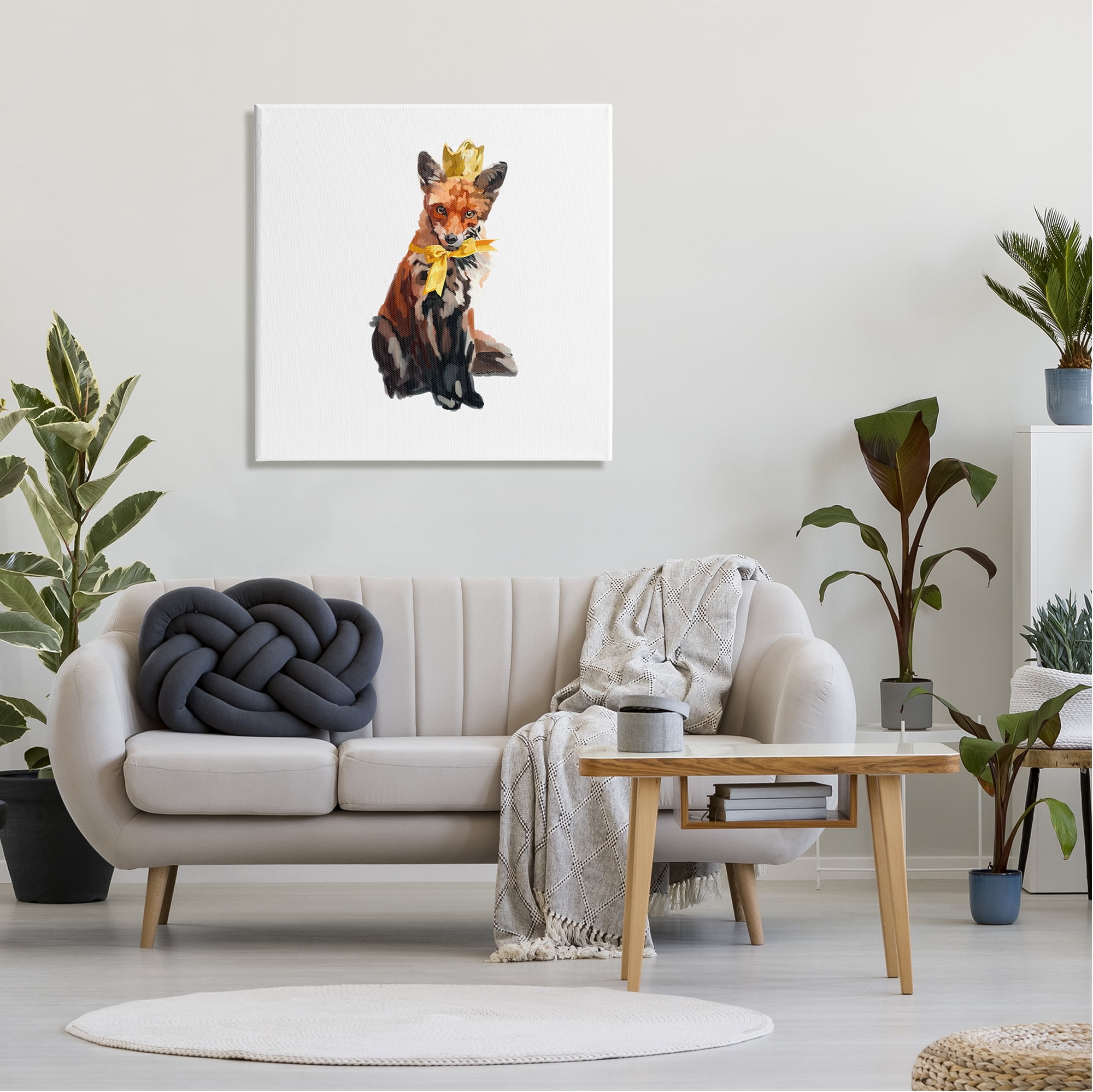 Stupell Industries Royal Fox with Crown Animals & Insects Painting Gallery Wrapped Canvas Art Print Wall Art, 30 x 30