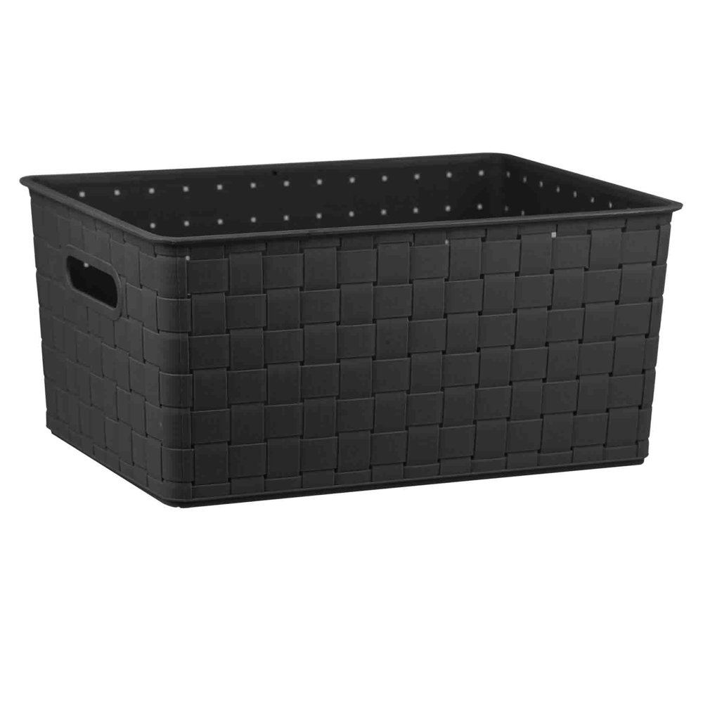 Home Basics Small Plastic Basket with Handles, Black
