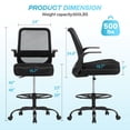 thumbnail image 3 of JONPONY 500LBS Drafting Chair, Tall Office Chair with Adjustable Lumbar Support & Footrest Ring and Flip-Up Arms, Comfy Extra Deep W-Shape Thicken Cushion, Breathable Mesh Standing High Desk Chair, 3 of 9