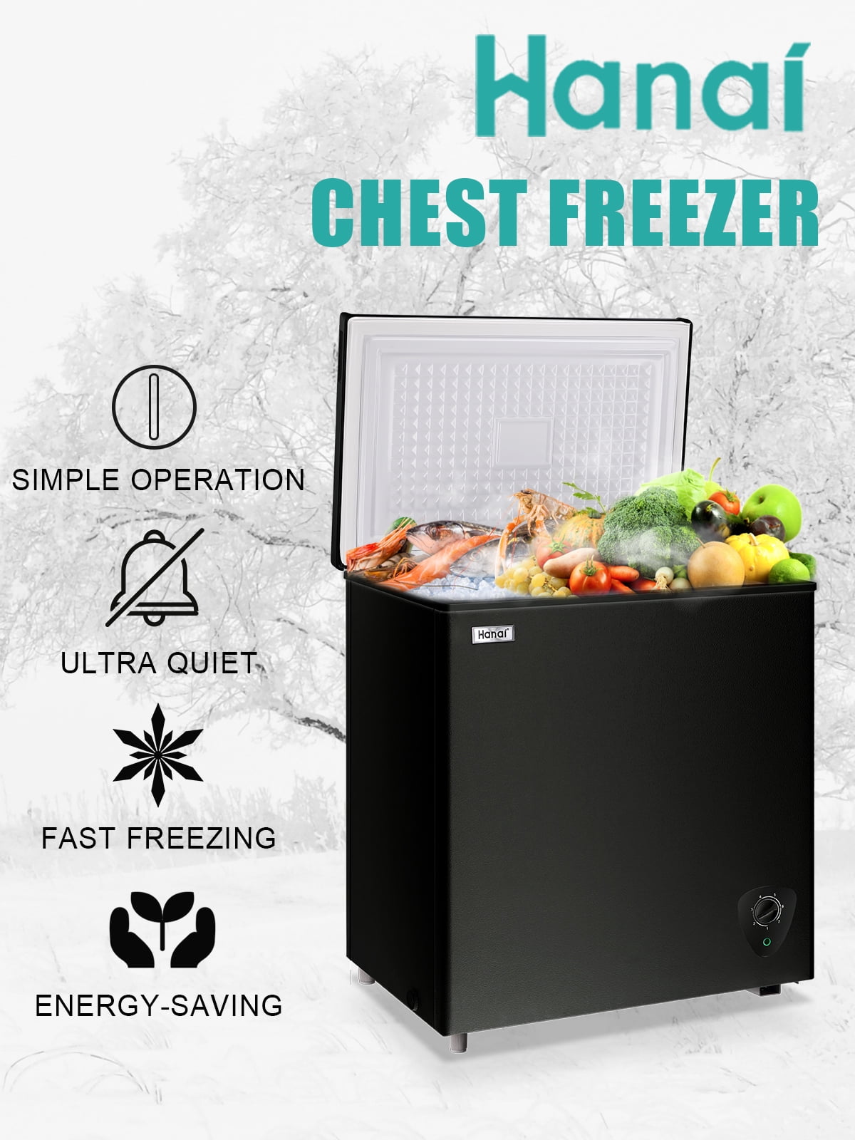 WANAI 5.0 cu.ft Chest Freezer, Free-Standing, Top Door, Adjustable