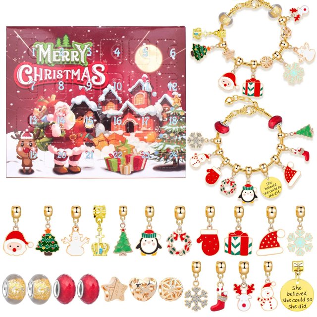 Calendario de Adviento de Navidad, caja de regalo de joyería, 24 días, cuenta atrás, pulseras de joyería para niñas, regalo de Año Nuevo, decoración de Navidad