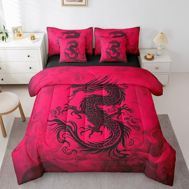 Erosebridal Ensemble de Literie Complet Motif Dragon Format Simple, Ensemble de Lit Animal de Dessin Animé, Ados Hommes, Réversible 7 Pcs