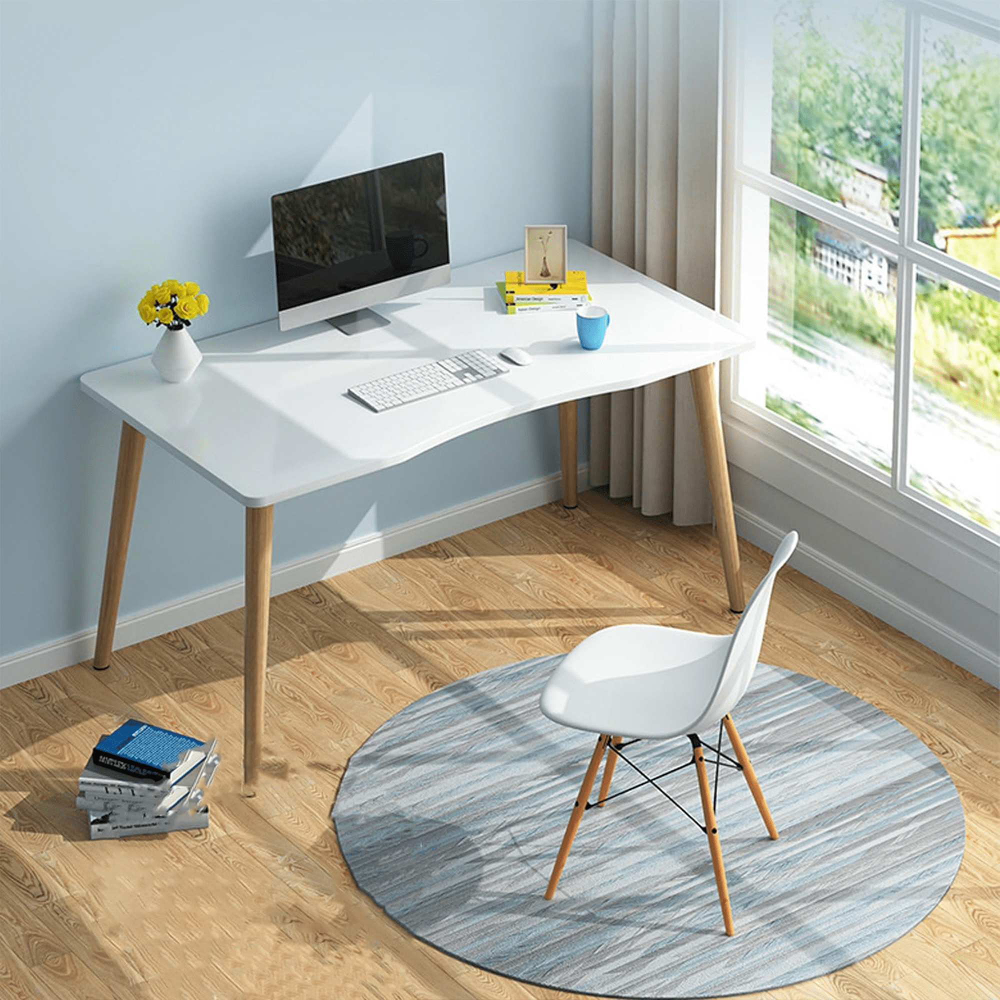 SRIAA Modern White Wooden Computer Table, 40" L x 20" W x 30" H inches – Durable and Stylish Desk for Home Office, Bedroom, or Study