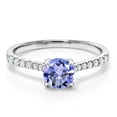 thumbnail image 2 of Gem Stone King 0.72 Ct Round Blue Tanzanite E-F Lab Grown Diamond 10K White Gold Ring (Size 9), 2 of 5