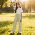 thumbnail image 5 of DJDLJWCJ Teen Cargo Pants for Girl 14-16 Straight Leg Elastic Waist Baggy Pants Solid Color Lightweight Work Pants Beige Size 9, 5 of 5