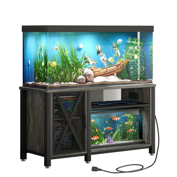 DEXTRUS Heavy Duty Metal Aquarium Stand with Power Outlets - Suitable for 55-75 Gallon Fish Tank Stand, Turtle Tank, Reptile Terrarium (880lbs Capacity) - Grey