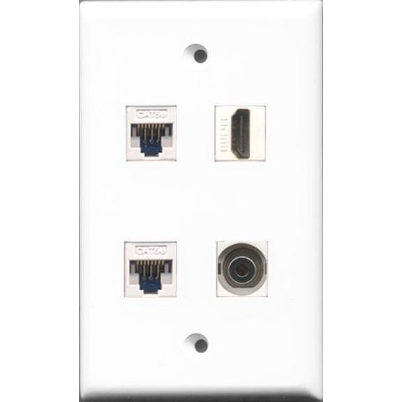 RiteAV - 1 Port HDMI and 1 Port 3.5mm 2 Port Cat5e Ethernet White Wall Plate