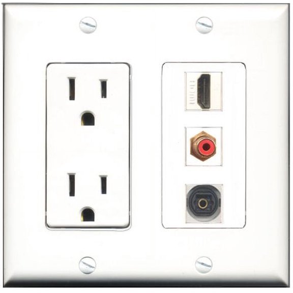 RiteAV - 15 Amp Power Outlet 1 Port HDMI 1 Port RCA Red 1 Port Toslink Decorative Wall Plate