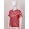 thumbnail image 4 of Raenseen Garçons Filles Crop Top Métallique à Manches Courtes pour Enfant Danse Sport Rouge 150, 4 of 7